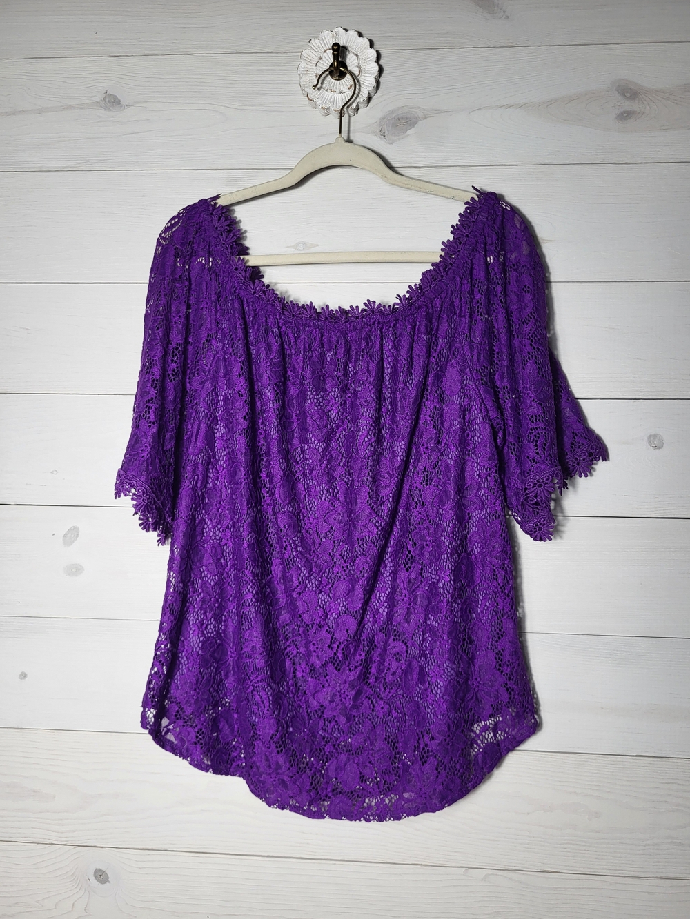 Women's Top Floral Lace Off-Shoulder Purple BOHO Fairycore Festival.